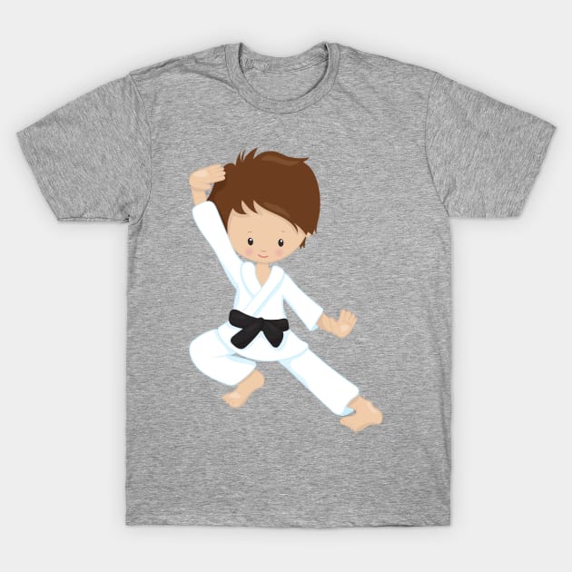 Karate Boy, Cute Boy, Brown Hair, Black Belt T-Shirt by Jelena Dunčević